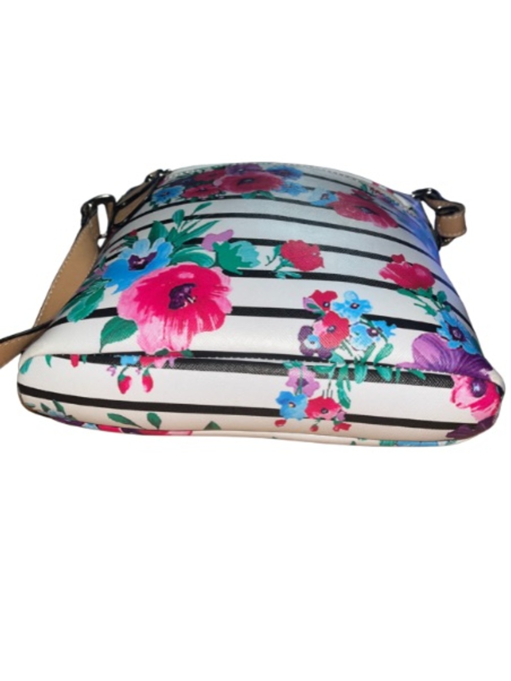 Giani Bernini Floral Stripe Faux Saffiano Crossbody Bag W/Tan Trim, GUC - Picture 4 of 9